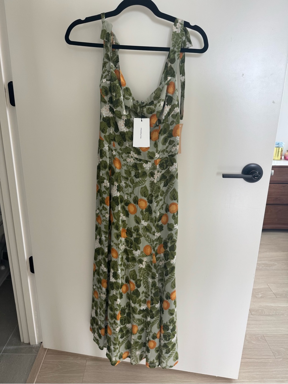 Green Orange-Print Cowl Midi Dress with Tie Straps
